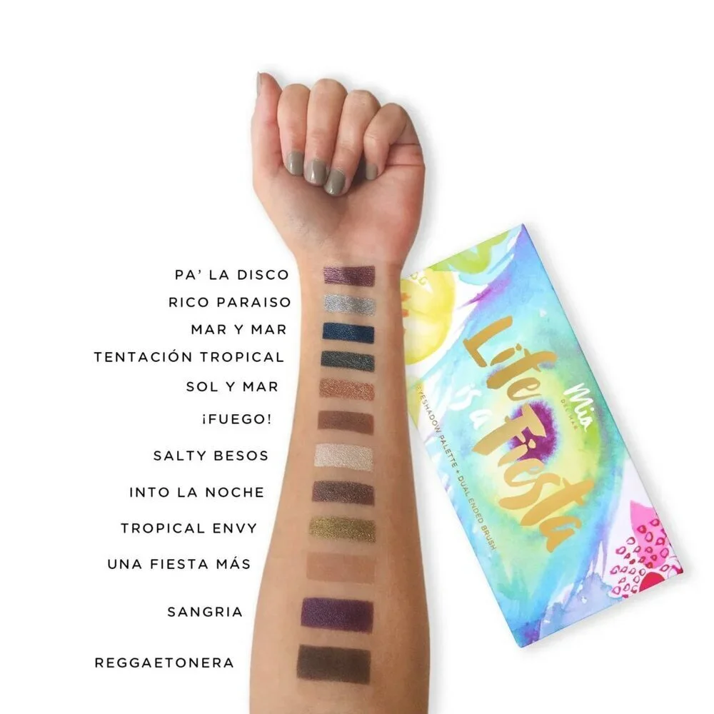 Mia del Mar Life Is A Fiesta Eyeshadow Palette Full Size 12 Pan w/Dual Brush NIB